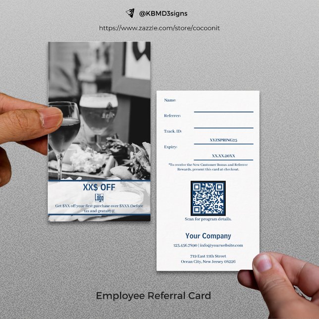 Carte De Référencement Nouveau client élégant Remise aux employés (Stylish New Customer Discount Employee Reward Referral Card, Restaurant)