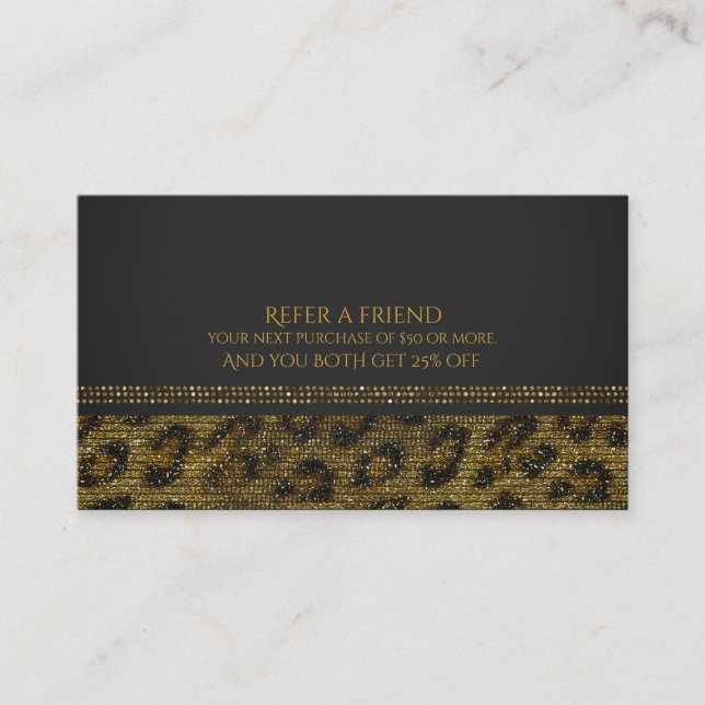 Carte De Référencement Paillettes de scintillement de léopard Glam Chic P (Devant)