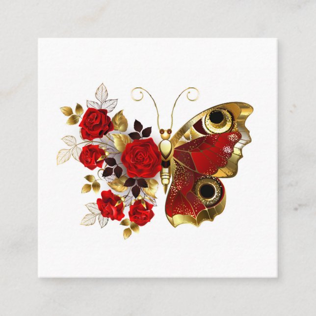 Carte De Référencement Papillon de fleurs rouges aux roses rouges (Devant)