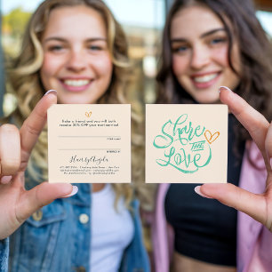 Carte De Référencement Partager l'amour peach vert brosse script typograp