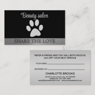 Carte De Référencement Paw Chien Argent sur arrière - plan noir