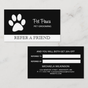 Carte De Référencement Paw chien blanc sur le service de toilettage pour