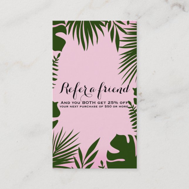 Carte De Référencement Pink Tropical Green Feuilles Island Référer un ami (Devant)