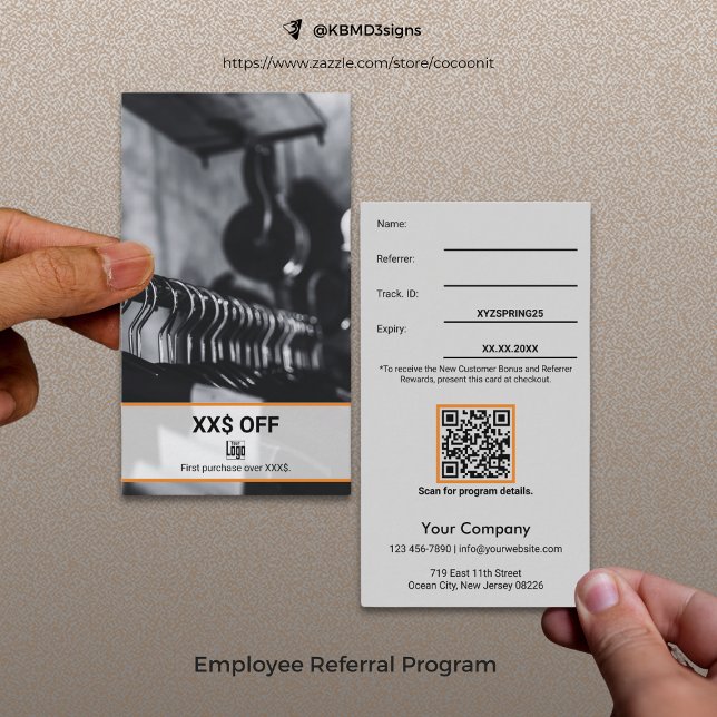 Carte De Référencement Récompense de l'employé pour la nouvelle offre cli (Modern New Customer Discount Employee Reward Referral Card, Gray, Black, Orange)
