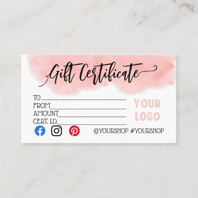 Carte De Référencement remise de vente de certificat-cadeau d'entreprise (Devant)