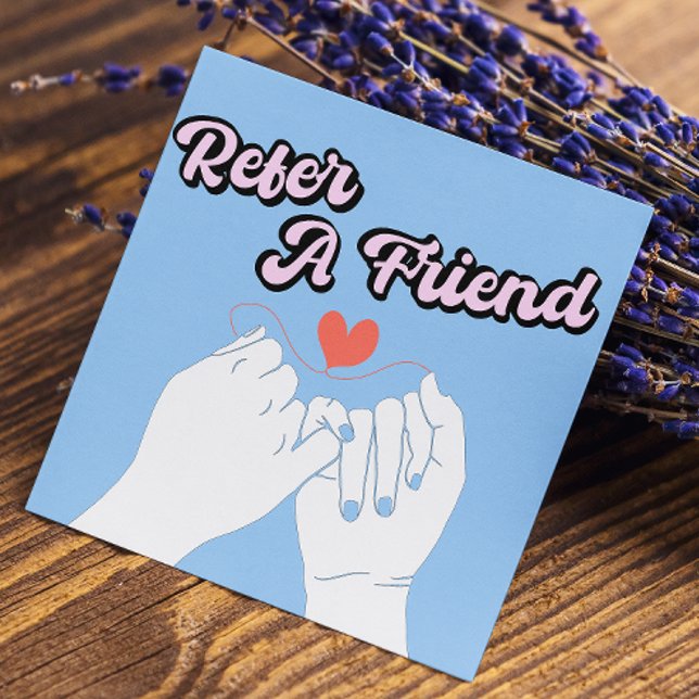 Carte De Référencement Reportez Une Illustration De Police De Script Coeu (Refer A Friend Heart Script Font Hands Illustratio Referral Card)
