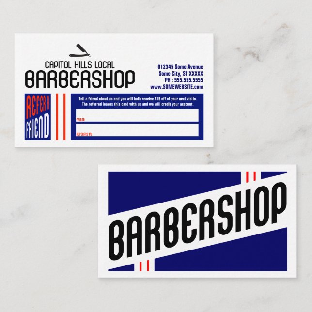 Carte De Référencement rétro barbershop référer un ami (Devant / Derrière)