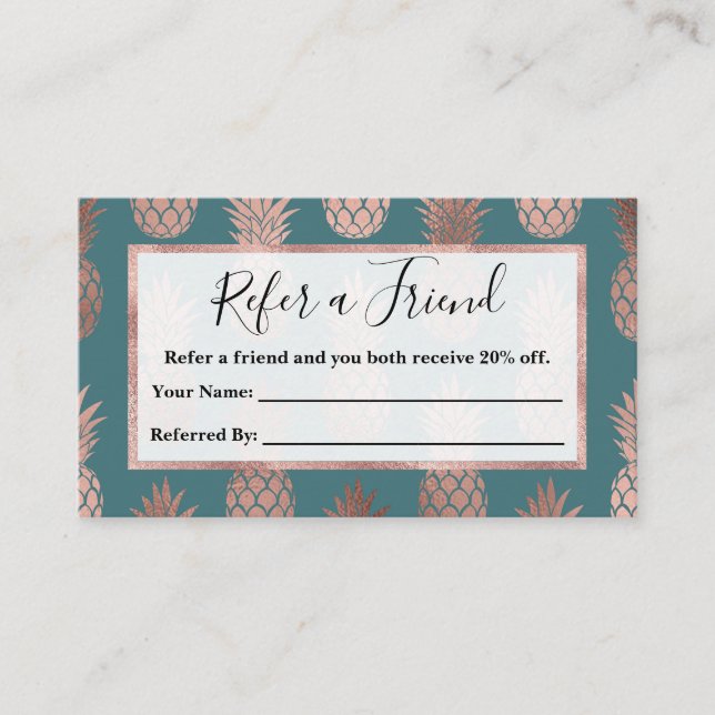 Carte De Référencement Rose moderne Gold Turquoise Motif d'ananas vert  (Devant)