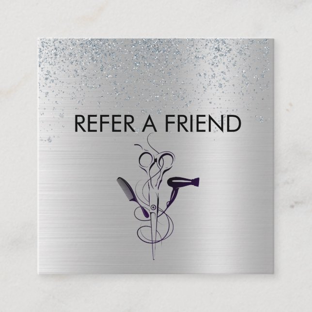 Carte De Référencement Salon de beauté Silver Glitter (Devant)