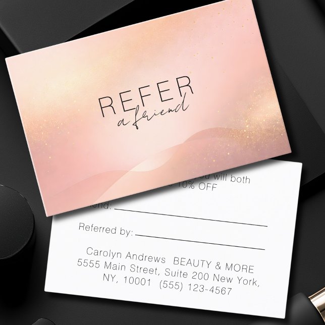 Carte De Référencement Salon de Blush Gold Glow Gradient  (Blush Gold Glow Gradient Salon Referral Card)