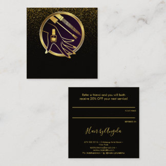 Carte De Référencement Salon d'onglerie Manucure Moderne Paillettes Noir