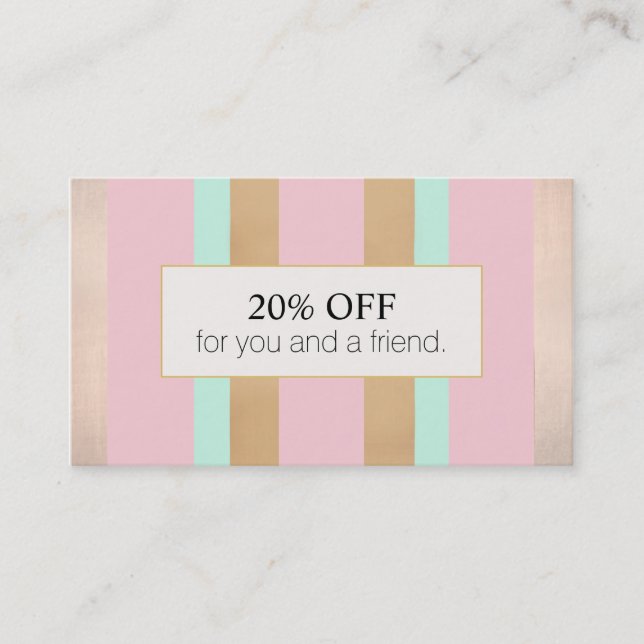 Carte De Référencement Salon Rose Rose Gold Striped Référencement Remise (Devant)