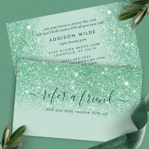 Carte De Référencement Script de signature Paillettes Vert Menthe Moderne