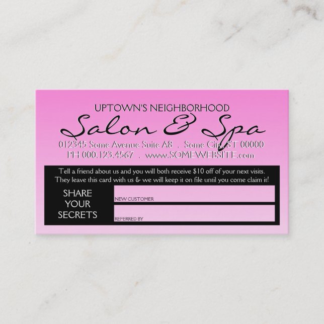 Carte De Référencement secrets de beauté américains référer un ami (Devant)