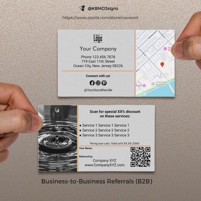Carte De Référencement Services B2B sophistiqués QR Code gris (Sophisticated B2B Services QR Code Gray Referral Card, Business to Business Collaboration)