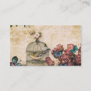 Carte De Référencement Shabby chic, collage vintage, oiseaux, papillons,