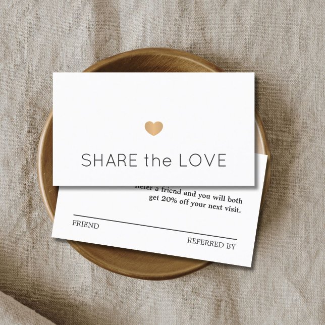 Carte De Référencement Simple Elegant Black White Gold Heart (Créateur téléchargé)