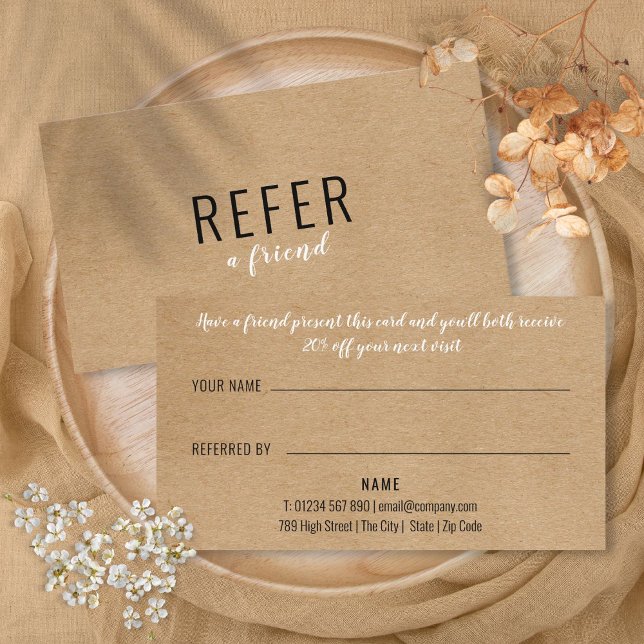 Carte De Référencement Simple Kraft Rustique Moderne (Simple Rustic Kraft Modern Referral Card)