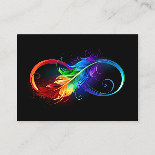 Carte De Référencement Symbole d'infini avec plume arc-en-ciel (Devant)