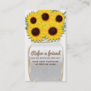 Carte De Référencement Tournesols dans un pot Mason Rustique Élégant Réfé