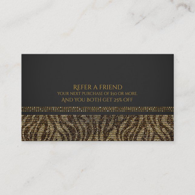 Carte De Référencement Zebra Sparkle Sequins Glam Chic Recommander un ami (Devant)