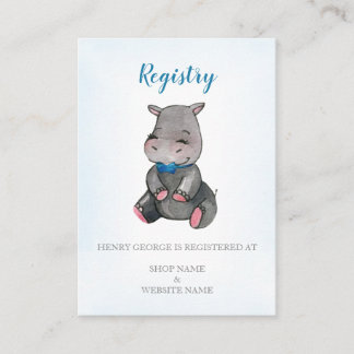 Carte de registre | Baby shower | garçon| Hippo