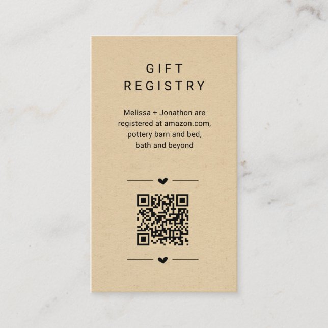 Carte de registre cadeau de code QR unique Inserti (Devant)