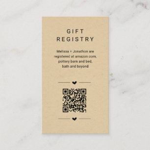 Carte de registre cadeau de code QR unique Inserti