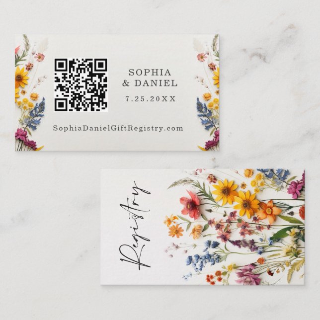 Carte de registre de cadeaux de fleurs pressées po (Devant / Derrière)