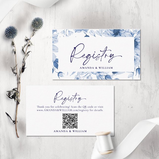 Carte de registre de mariage floral bleu élégant a (Créateur téléchargé)