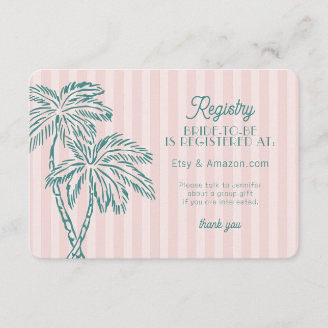 Carte de registre de plage pastel Pink Palm Spring (Devant)