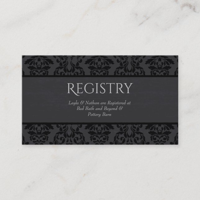 Carte de registre Mariage damassé noire et grise (Devant)