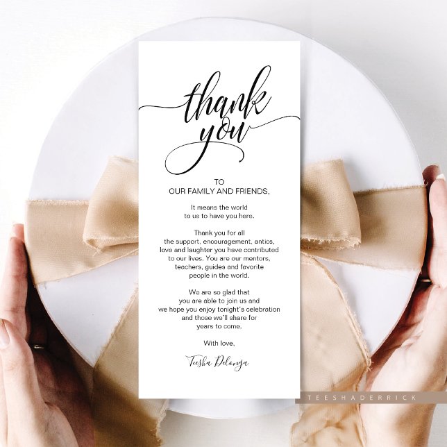 Carte de réglage du Merci du dîner de répétition (Rehearsal Dinner and Post Wedding Brunch Celebration, Place Setting Thank You Card, Plate Decoration)