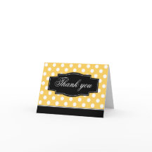 Carte de remerciement à cadre noir et pois jaunes