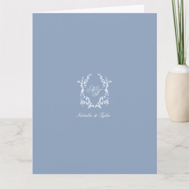 Carte de Remerciement à Crête Monogramme Bleu Pous (Devant)