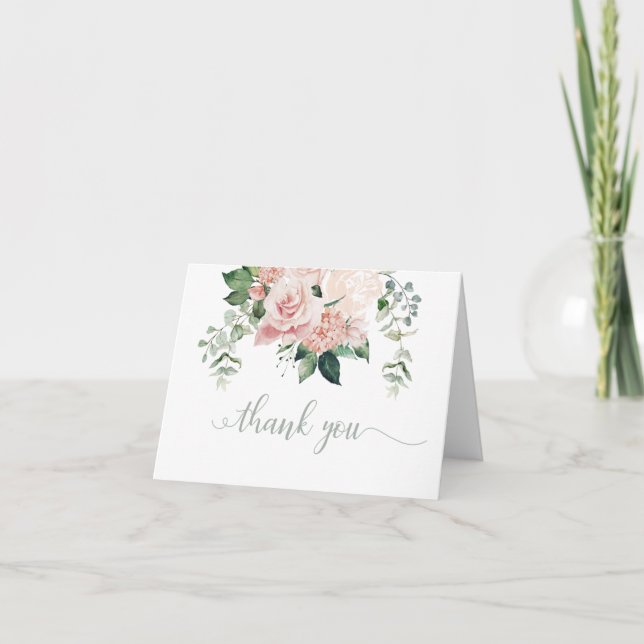 Carte de remerciement à fleurs d'hortensia rose te (Devant)