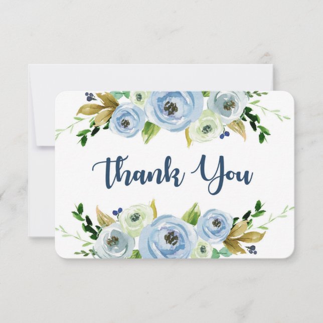 Carte de remerciement à l'aquarelle bleue florale  (Devant)