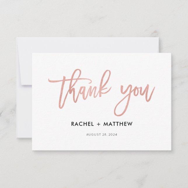 Carte de remerciement à plat Rose Gold Glam écritu (Devant)