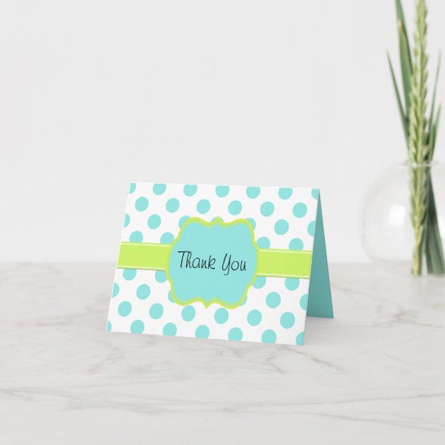 Carte de remerciement à pois aquamarine (Devant)