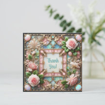 Carte de Remerciement à Rabais avec Roses Encadrée