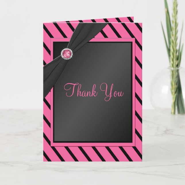 Carte de remerciement à rayures roses et noires (Devant)
