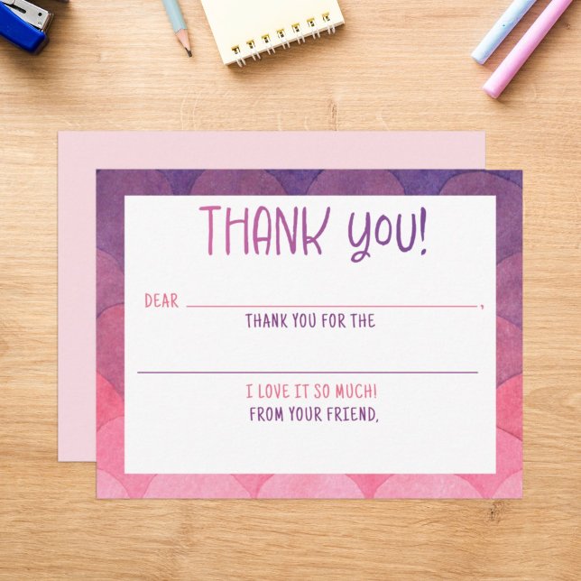 Carte de remerciement à remplir Sirène aquarelle (Créateur téléchargé)