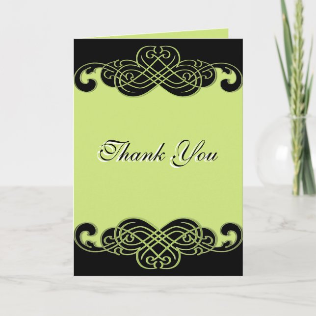 Carte de remerciement à rouleaux vert perle et noi (Devant)