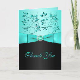 Carte de remerciement Aqua et Black Floral II
