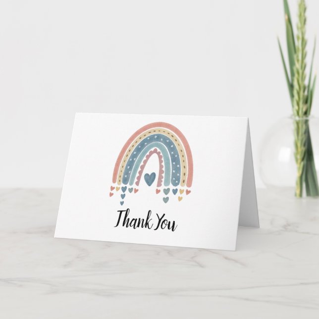 Carte de remerciement aquarelle arc-en-ciel boho b (Devant)