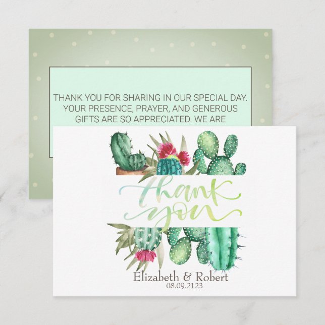 Carte de remerciement Aquarelle Cactus du désert P (Devant / Derrière)