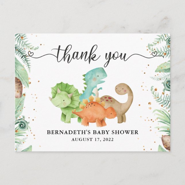 Carte de remerciement aquarelle dinosaure Baby Sho (Devant)