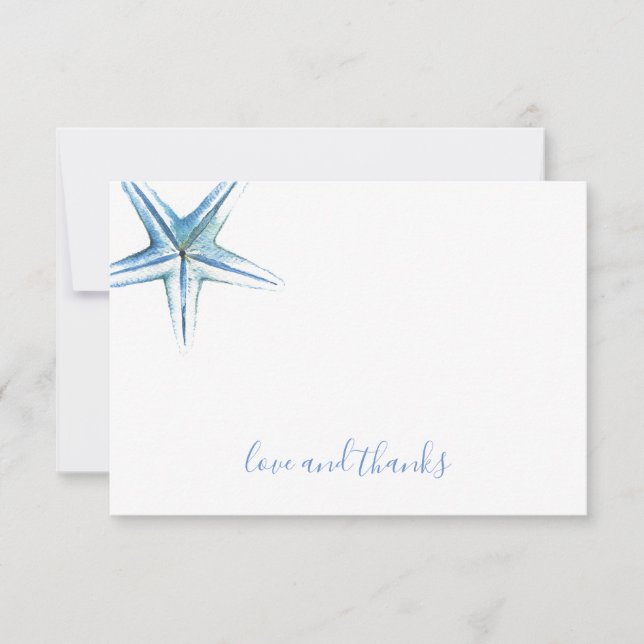 Carte de remerciement aquarelle étoile de mer bleu (Devant)