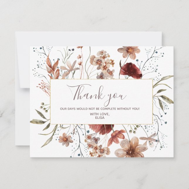 Carte de remerciement aquarelle Fleurs sauvages d' (Devant)