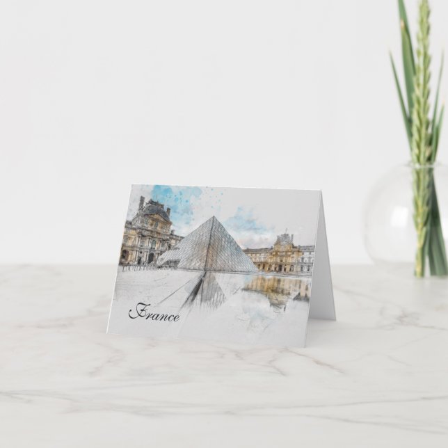 Carte de remerciement aquarelle Louvre Paris – Élé (Devant)